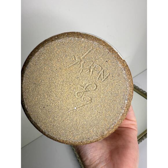 Vintage Studio Art Pottery Utensil Container, Light blue Floral Design Studio Po - Picture 6 of 8